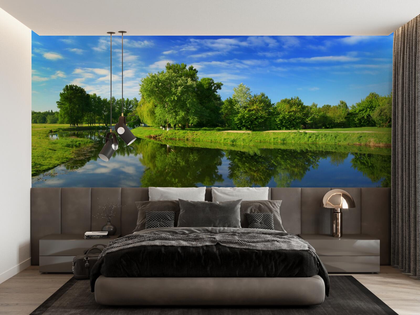 Fototapeta rzeka jest otoczona drzewami