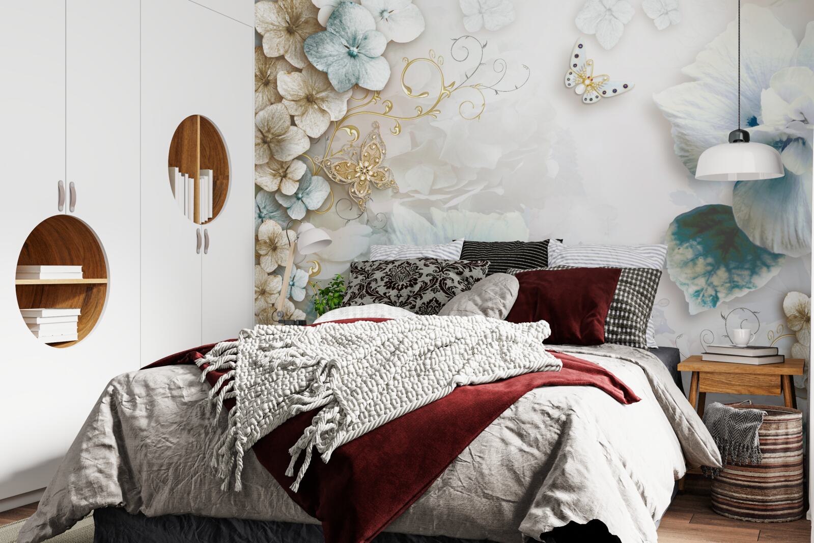 Fototapeta motyle i kwiaty w odcieniach turkusu