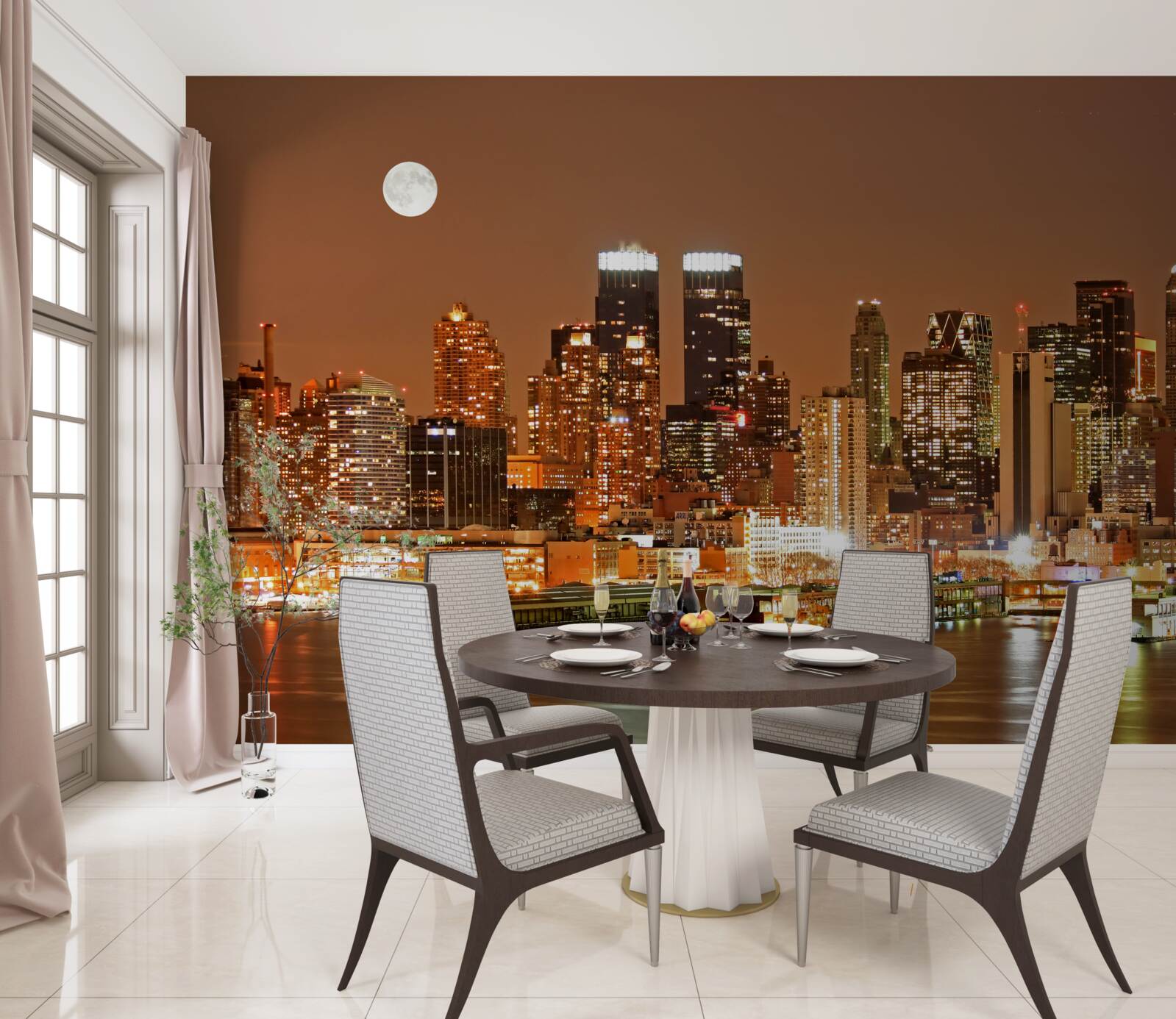 Fototapeta miasto jest oświetlone przez księżyc w pełni