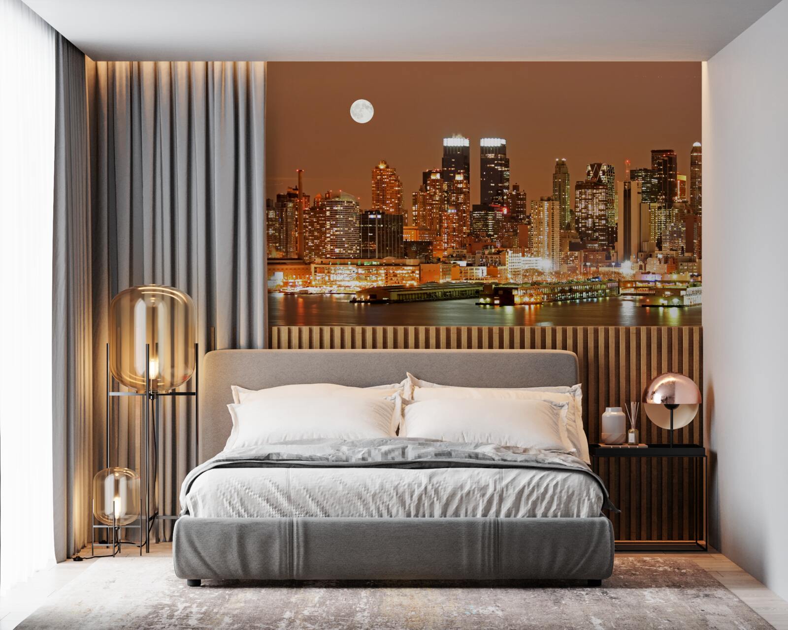 Fototapeta miasto jest oświetlone przez księżyc w pełni