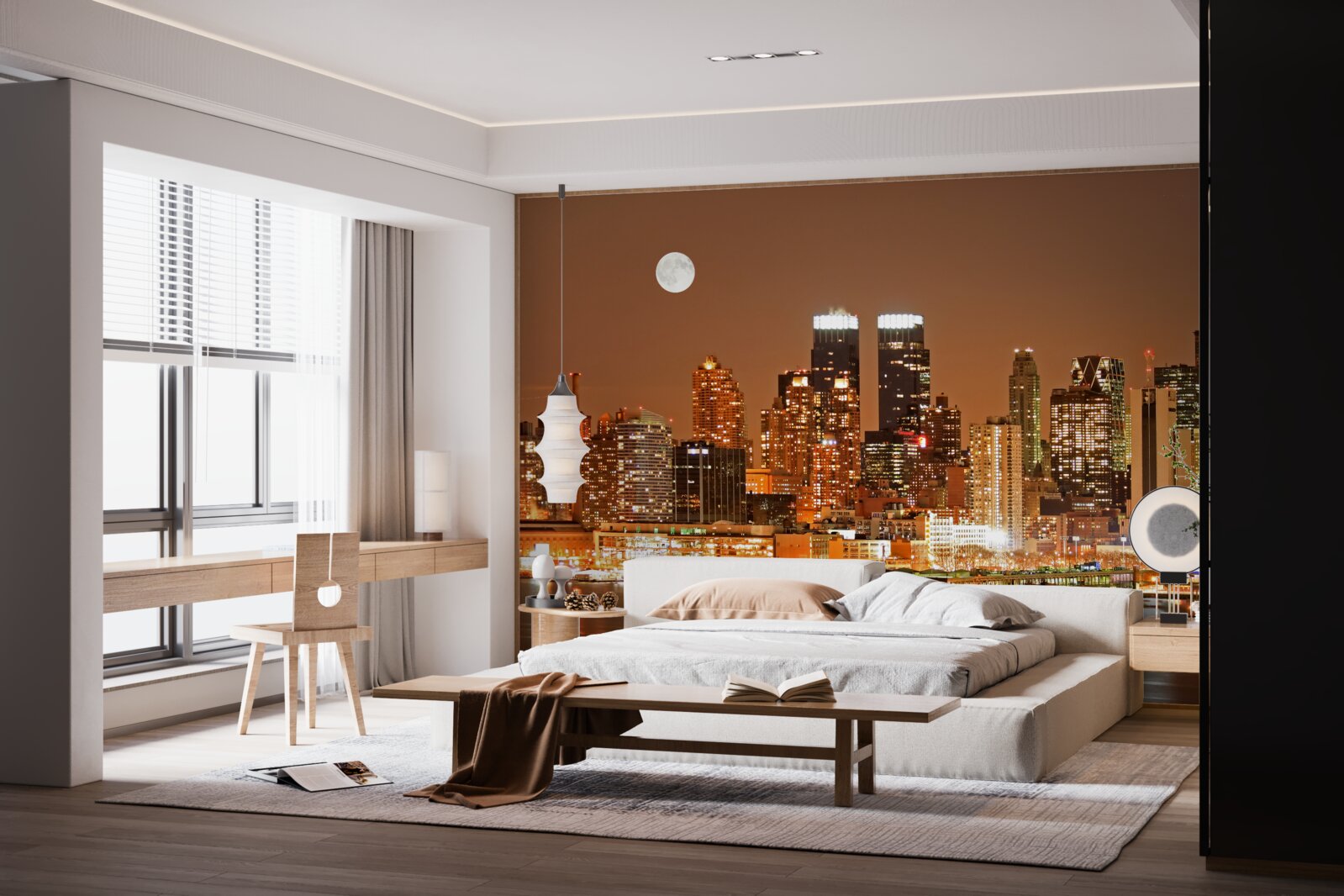 Fototapeta miasto jest oświetlone przez księżyc w pełni