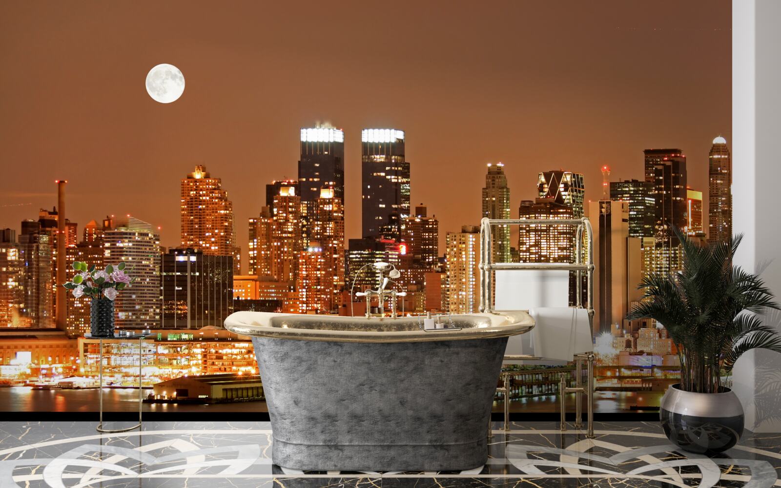 Fototapeta miasto jest oświetlone przez księżyc w pełni