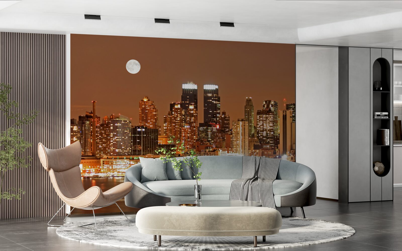 Fototapeta miasto jest oświetlone przez księżyc w pełni