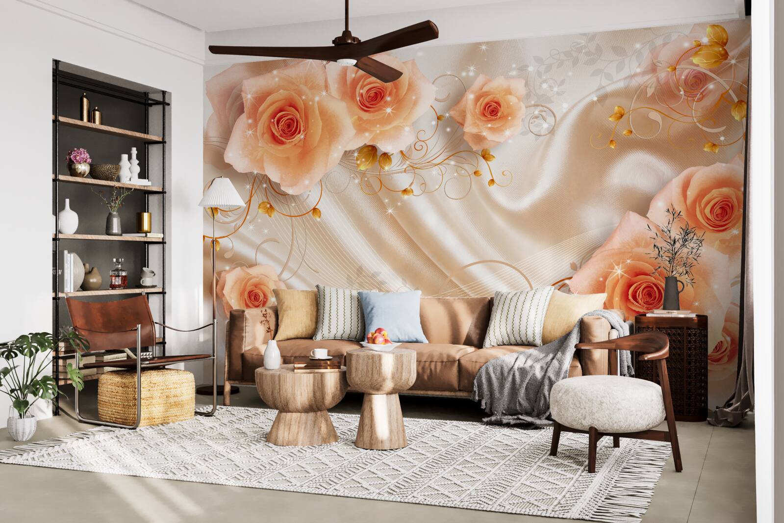 Fototapeta pomarańczowe róże na jedwabnej satynie