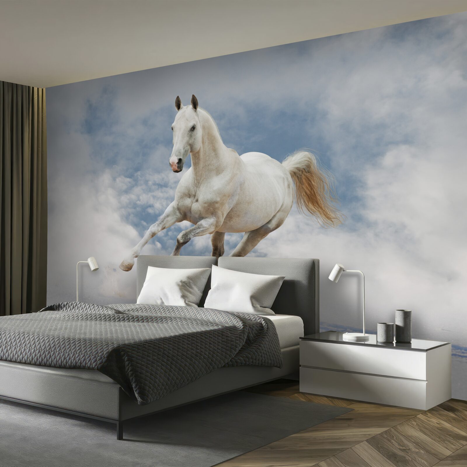 Fototapeta galopuje biały koń