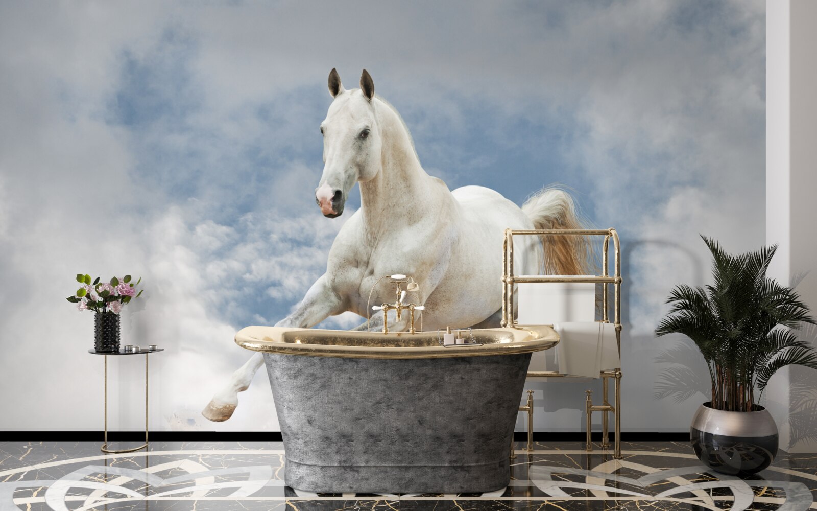 Fototapeta galopuje biały koń