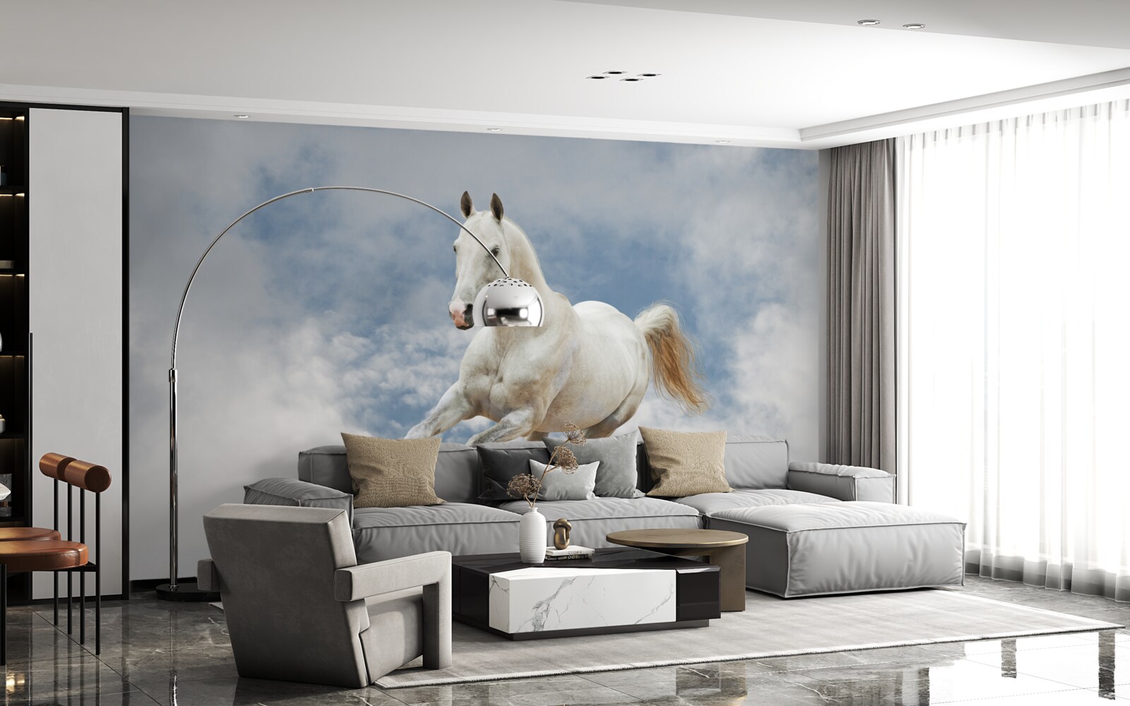 Fototapeta galopuje biały koń