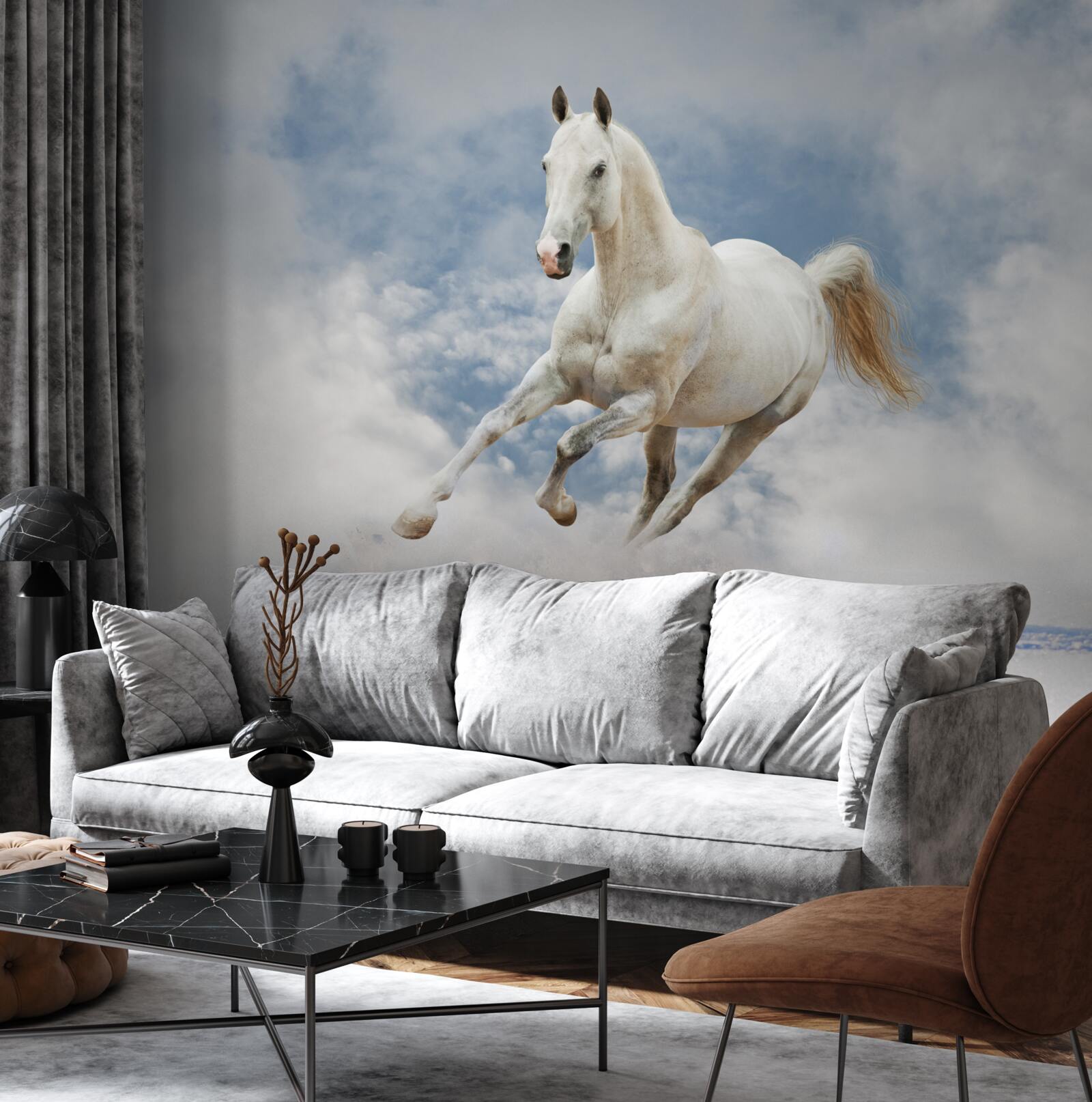 Fototapeta galopuje biały koń
