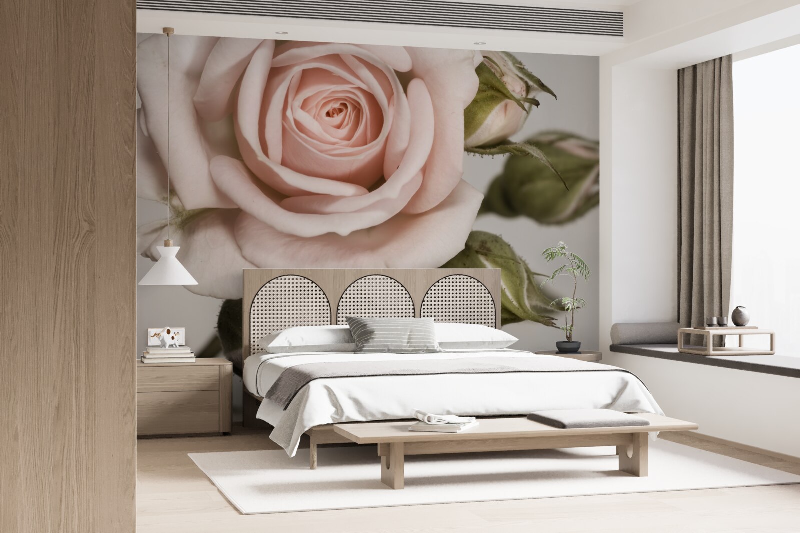 Fototapeta róża w odcieniu pudrowego różu i jego pąków kwiatowych