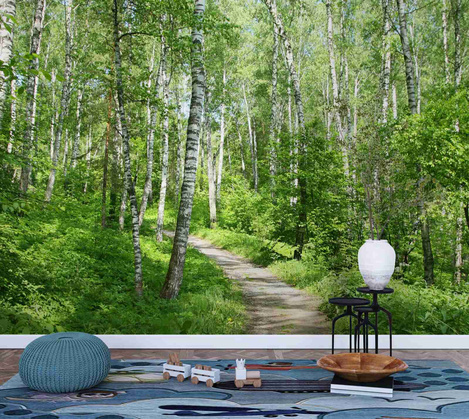 Fototapeta Ścieżka przez las brzozowy w sezonie letnim