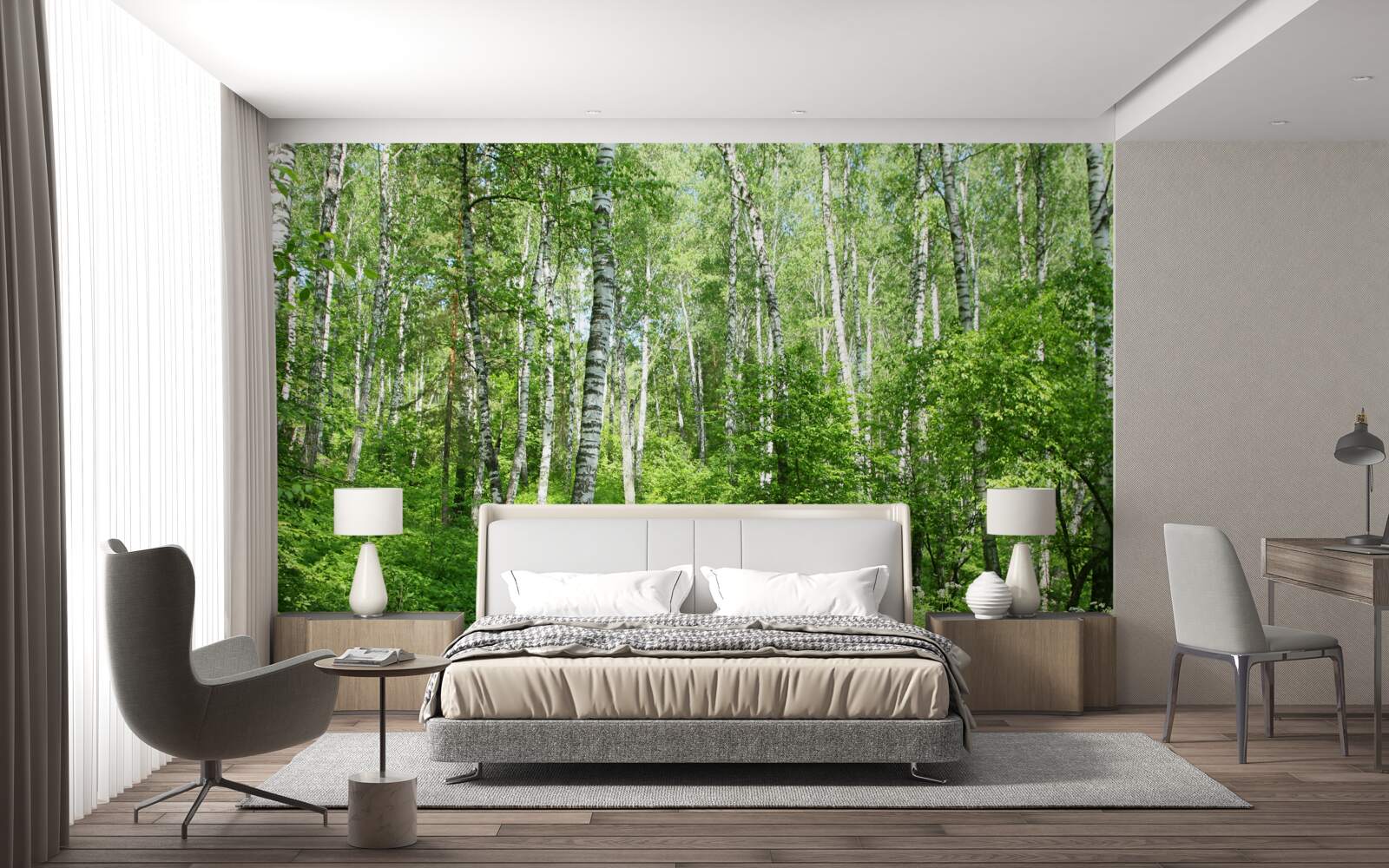 Fototapeta Ścieżka przez las brzozowy w sezonie letnim