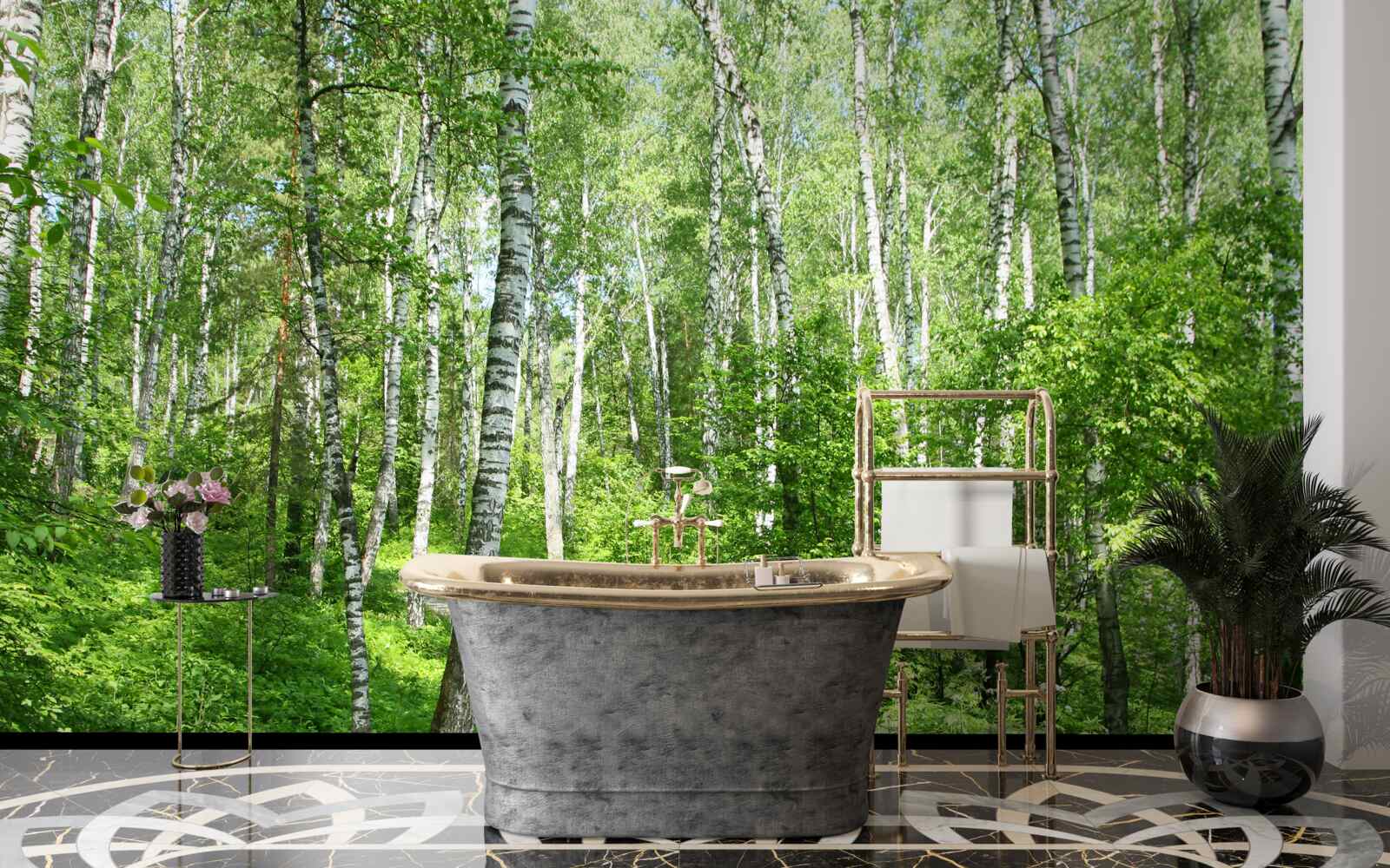 Fototapeta Ścieżka przez las brzozowy w sezonie letnim