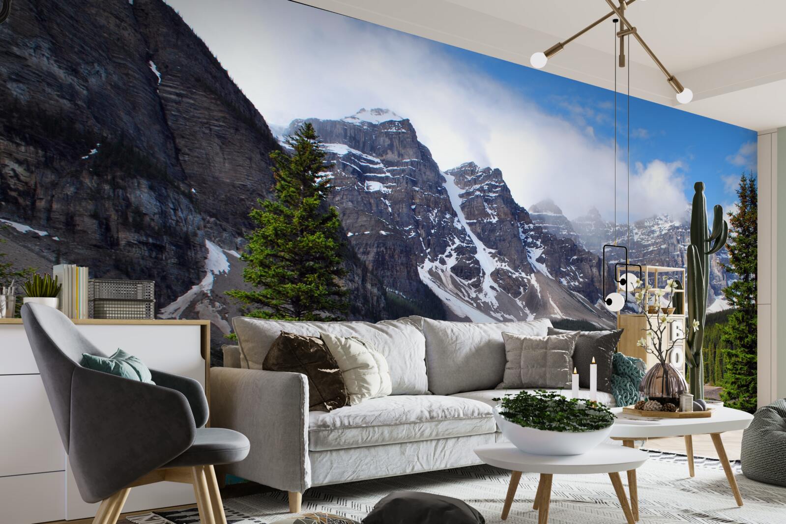 Fototapeta jezioro z błękitną wodą u podnóża szczytów górskich