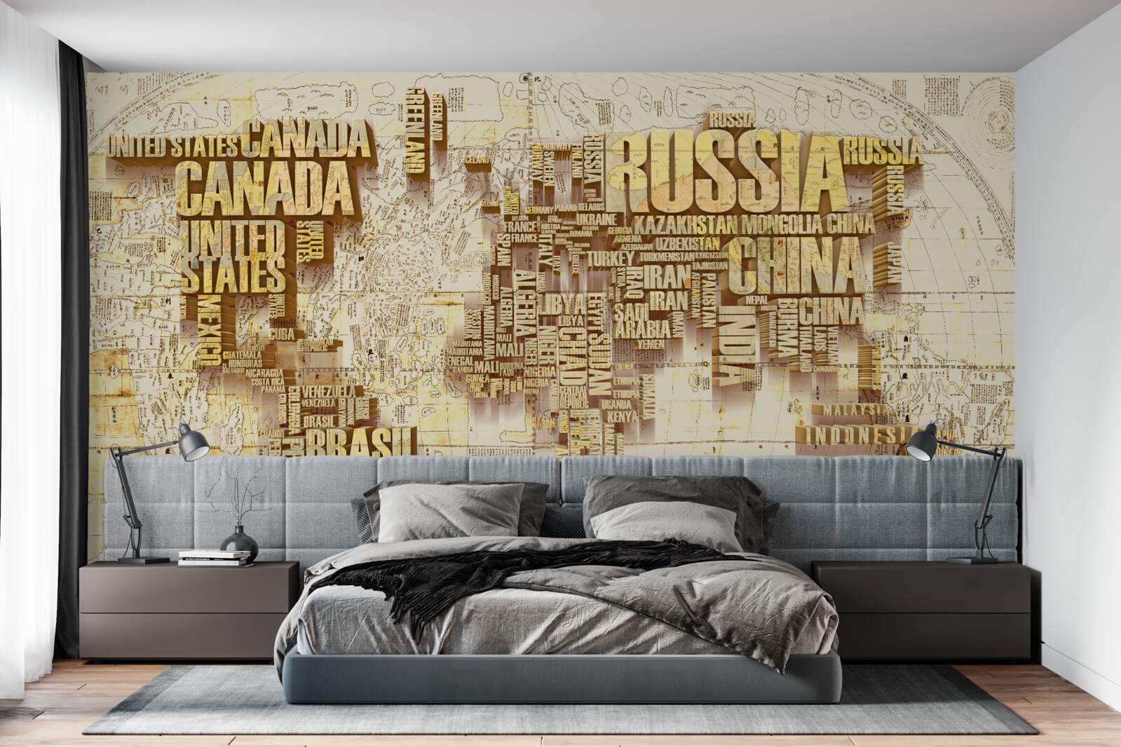 Fototapeta globe składa się z nazw państw