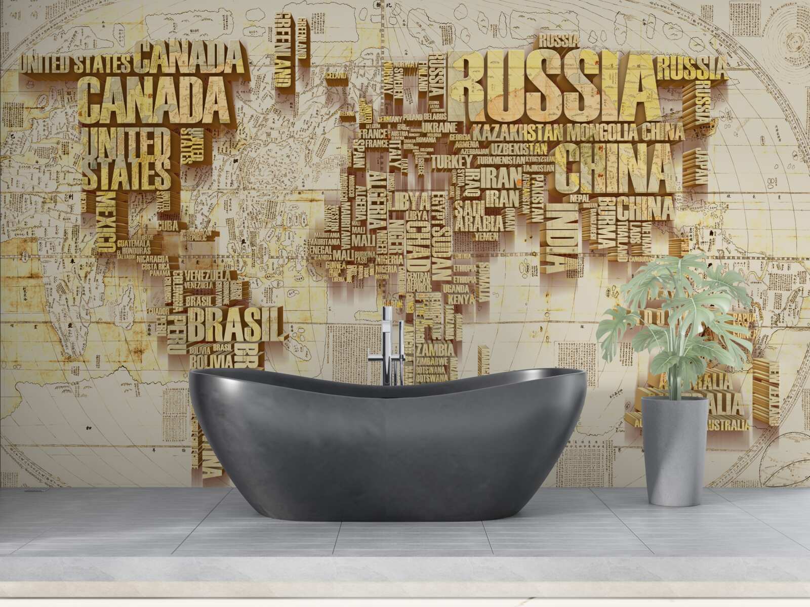 Fototapeta globe składa się z nazw państw