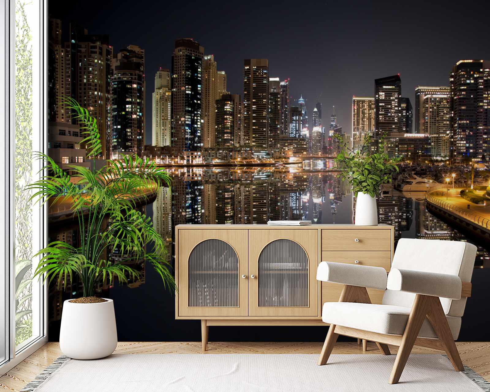 Fototapeta odbicie drapaczy chmur w wodzie