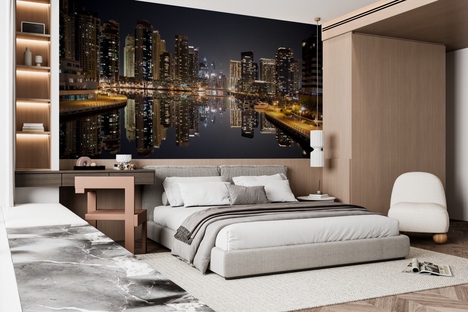 Fototapeta odbicie drapaczy chmur w wodzie