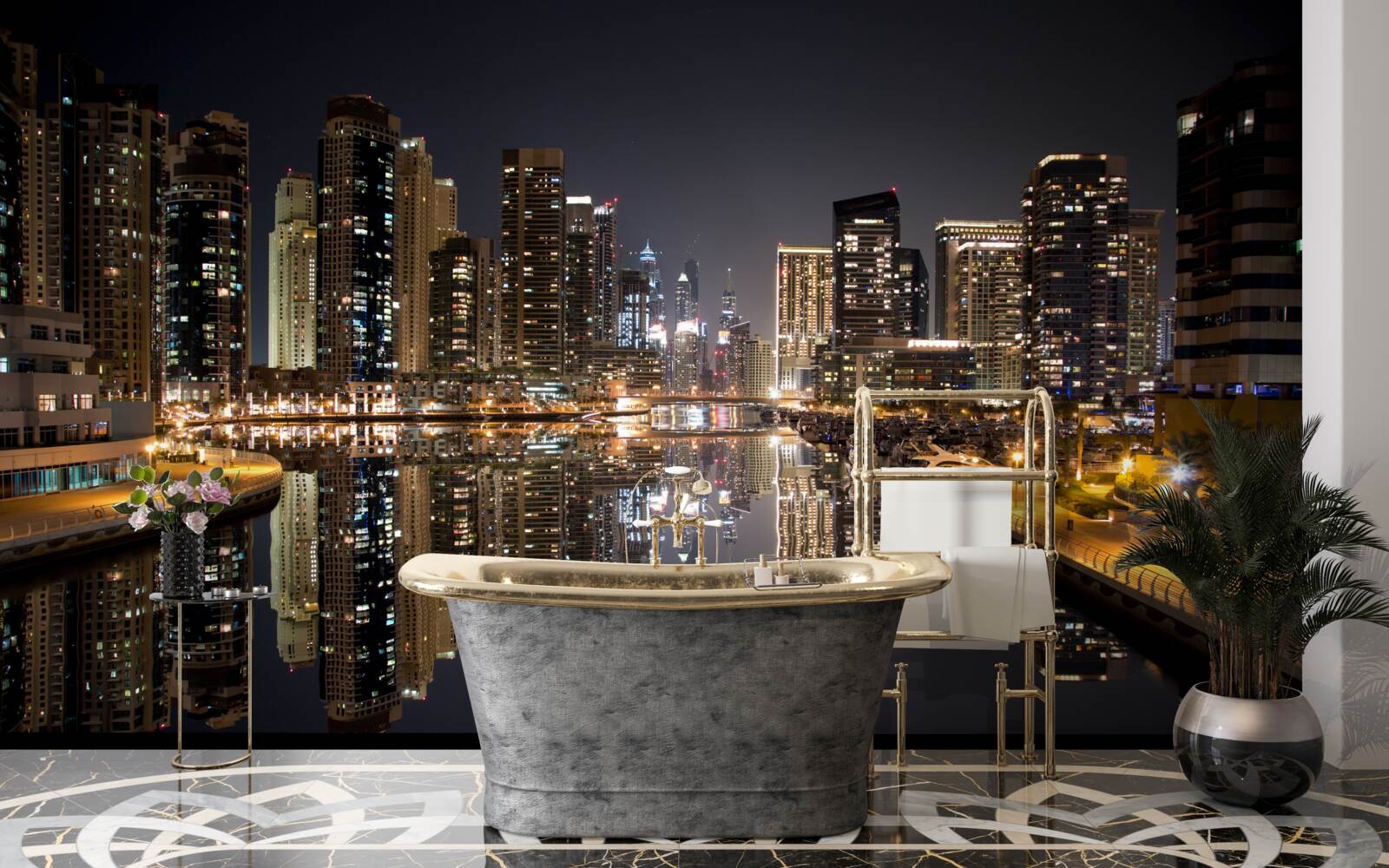 Fototapeta odbicie drapaczy chmur w wodzie