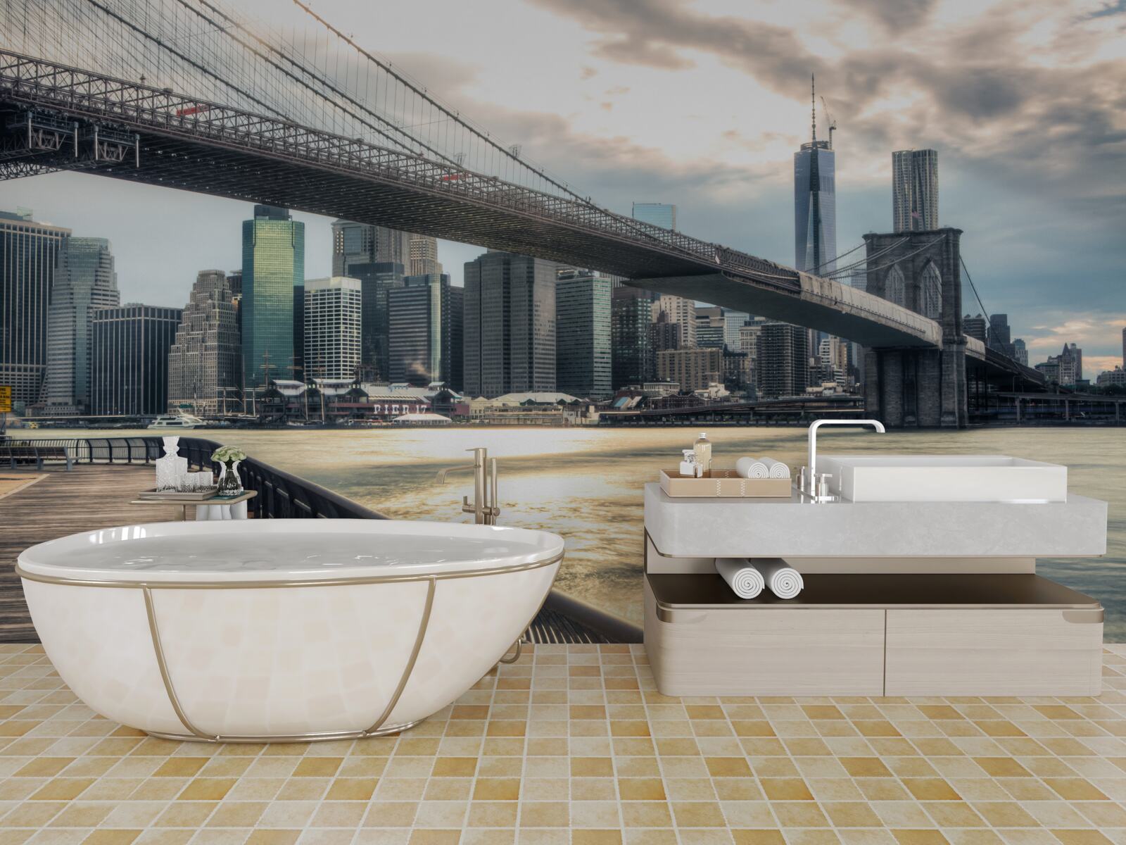 Fototapeta promenada pod mostem brooklińskim