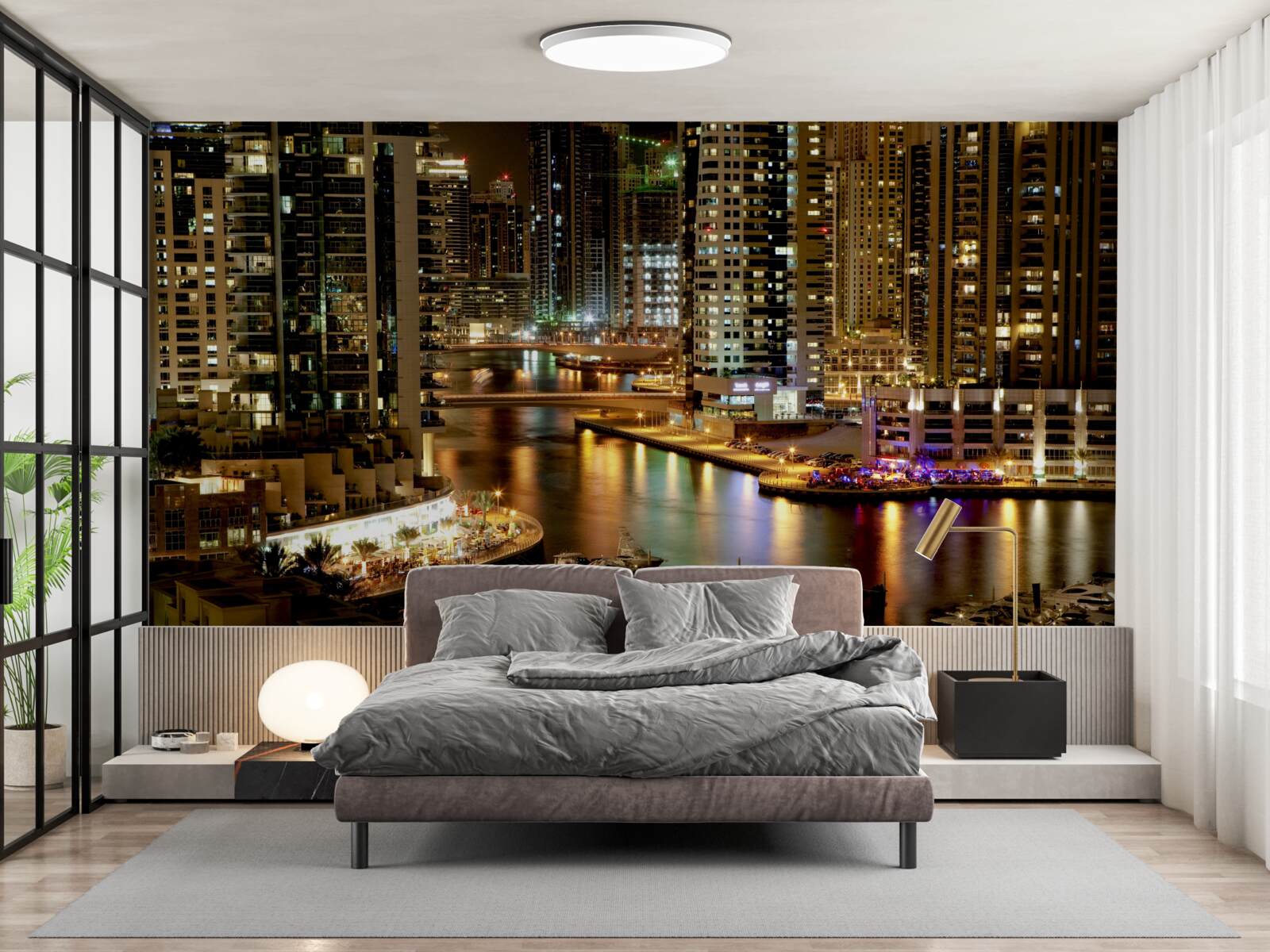 Fototapeta nocne molo z łodziami