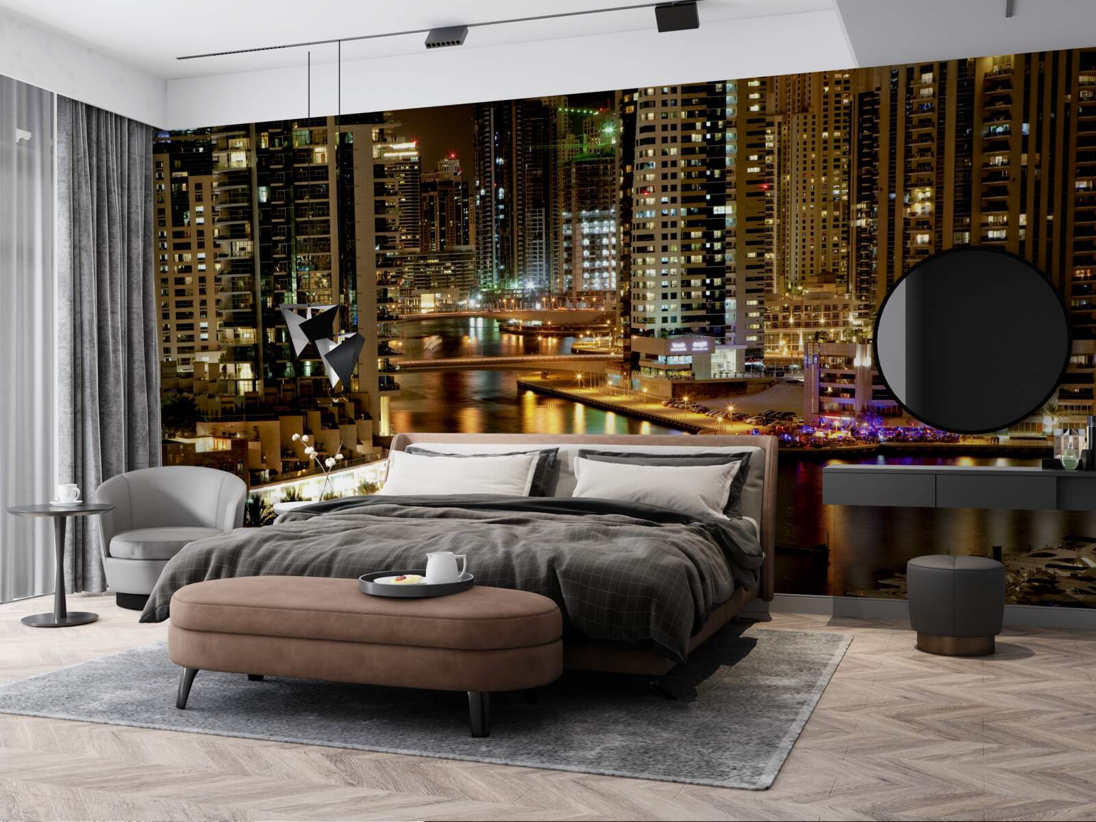 Fototapeta nocne molo z łodziami