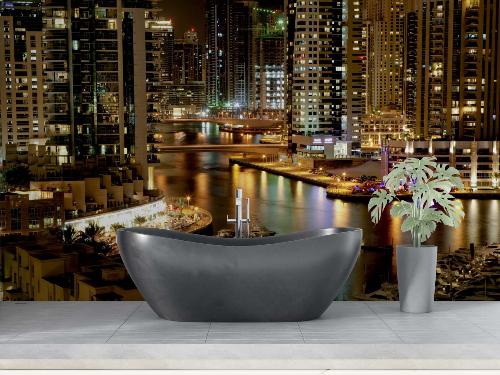 Fototapeta nocne molo z łodziami