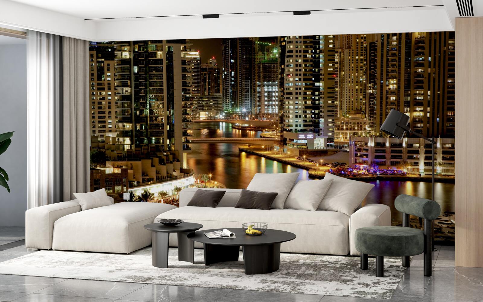 Fototapeta nocne molo z łodziami