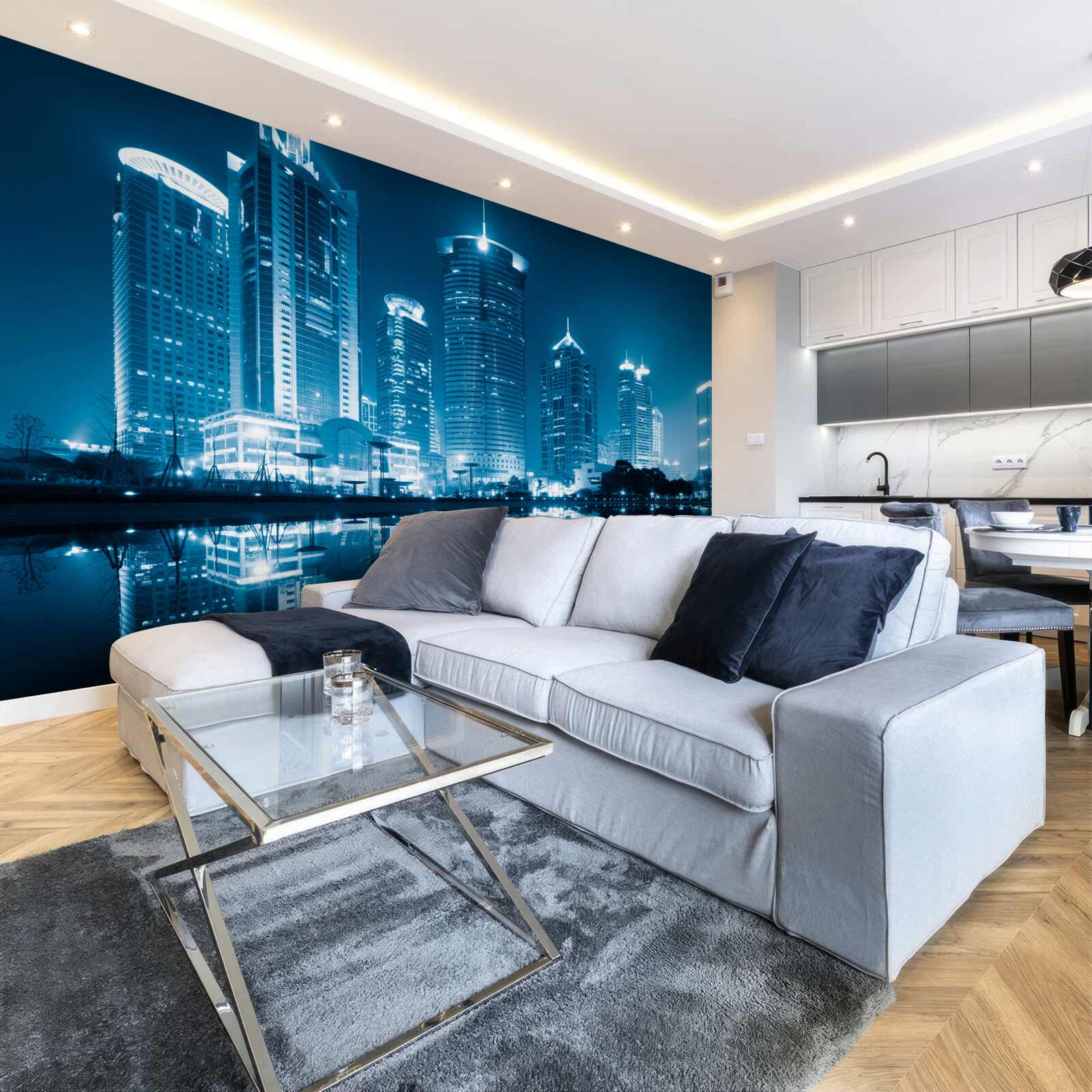 Fototapeta nocny szanghaj w świetle latarni