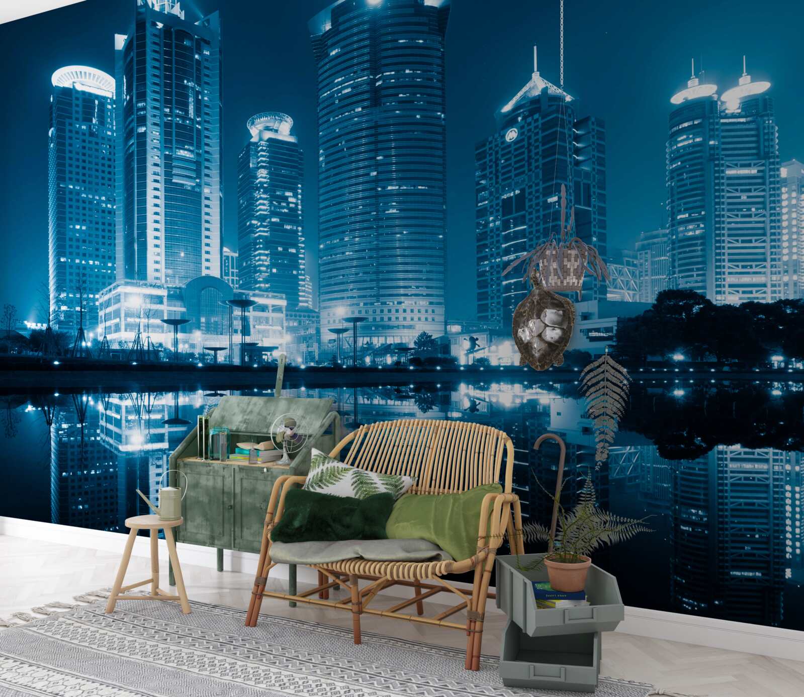 Fototapeta nocny szanghaj w świetle latarni