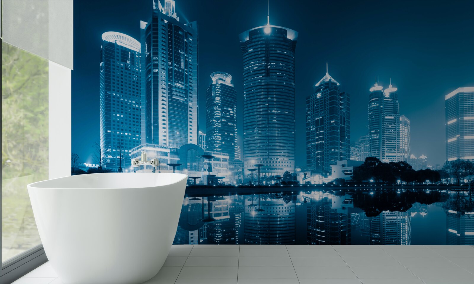 Fototapeta nocny szanghaj w świetle latarni