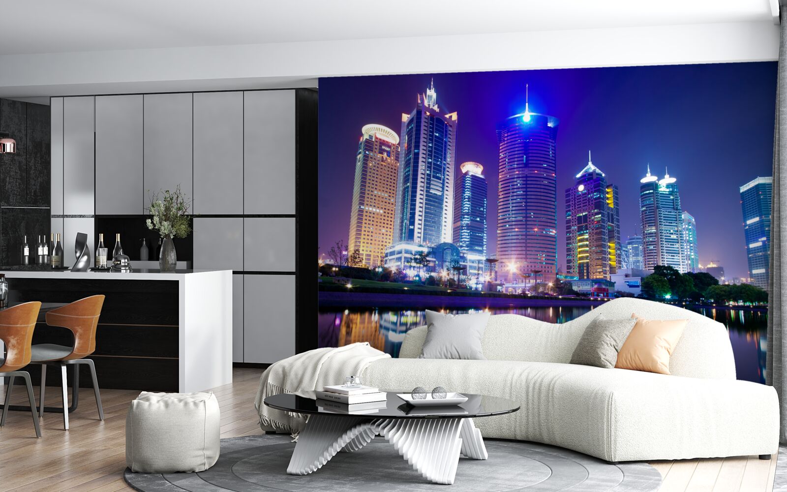 Fototapeta odbicia drapaczy chmur w nocy