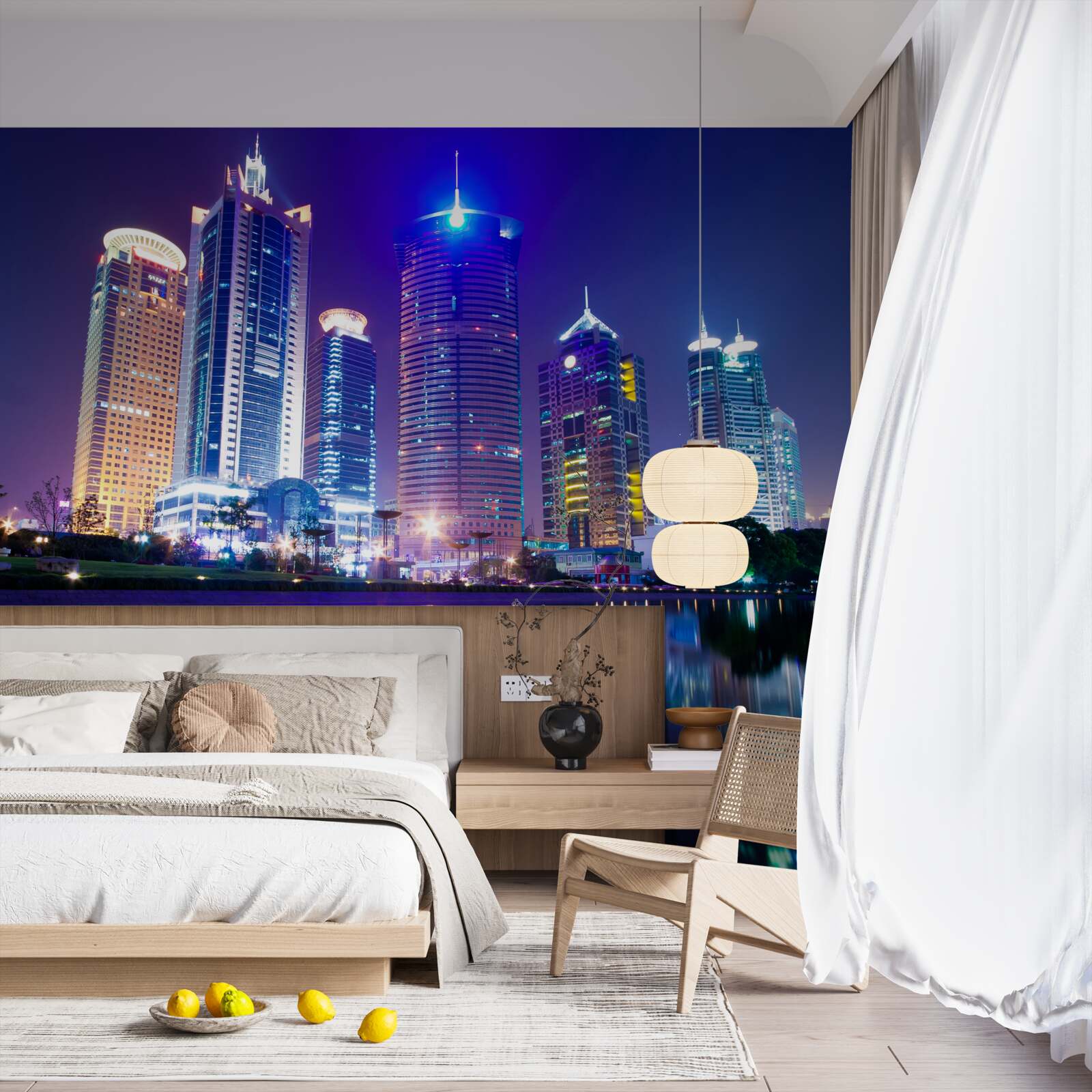 Fototapeta odbicia drapaczy chmur w nocy