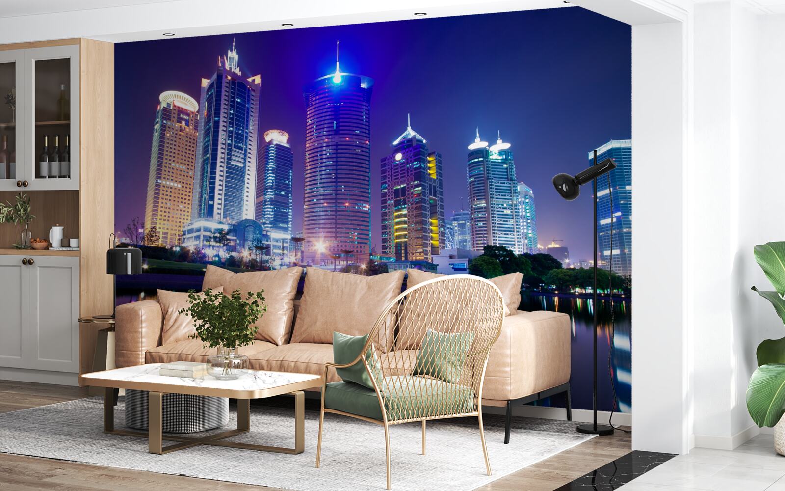 Fototapeta odbicia drapaczy chmur w nocy