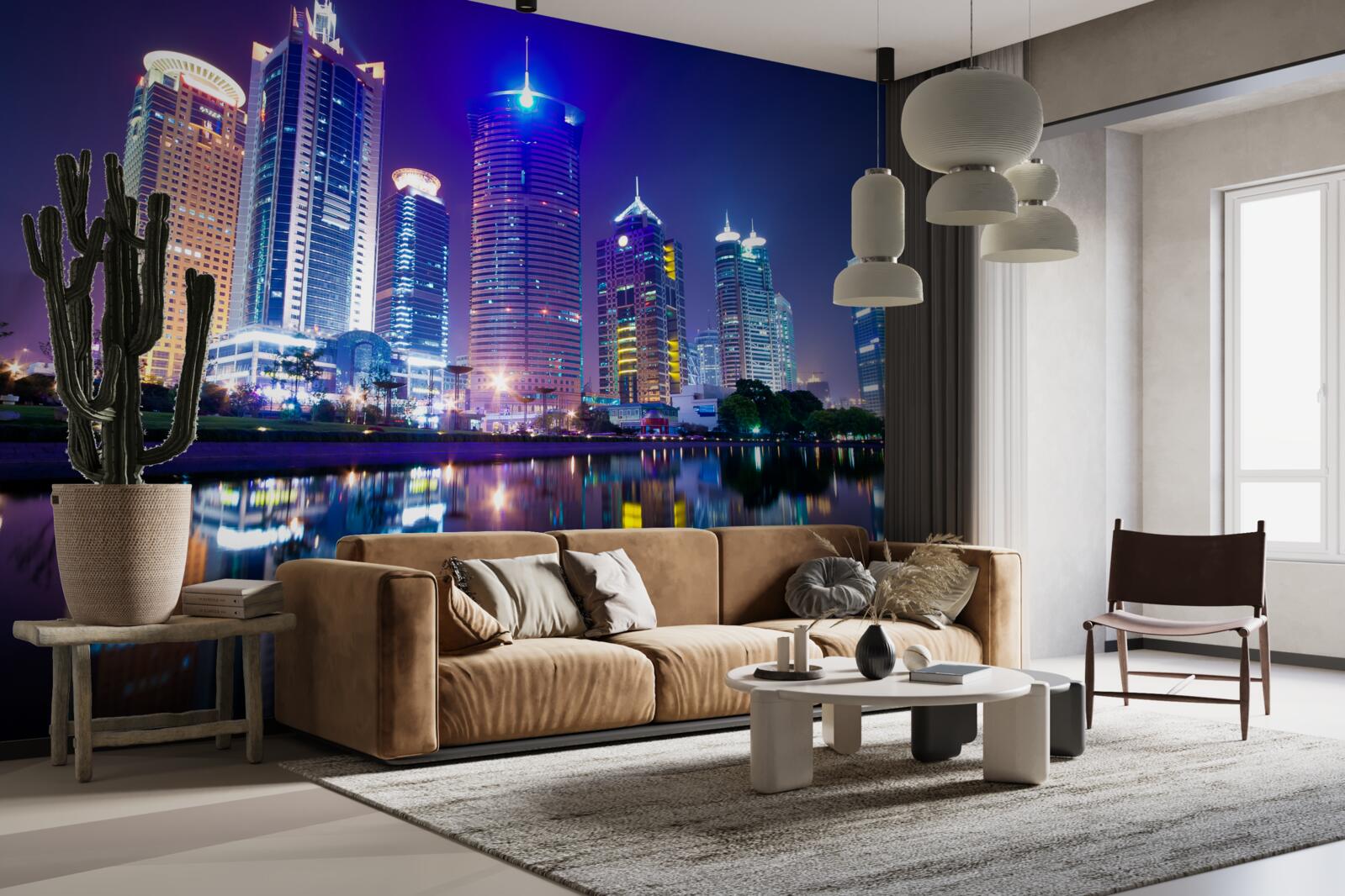 Fototapeta odbicia drapaczy chmur w nocy