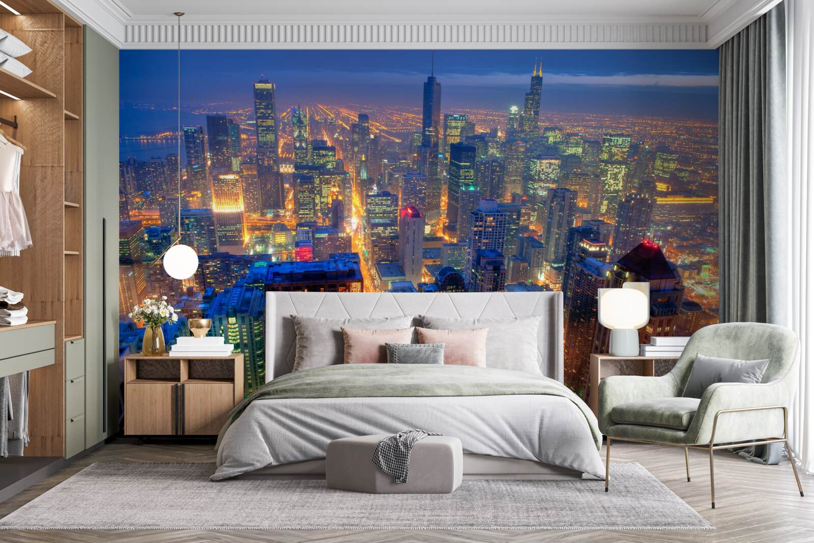 Fototapeta Światła chicago city oświetlają ulice