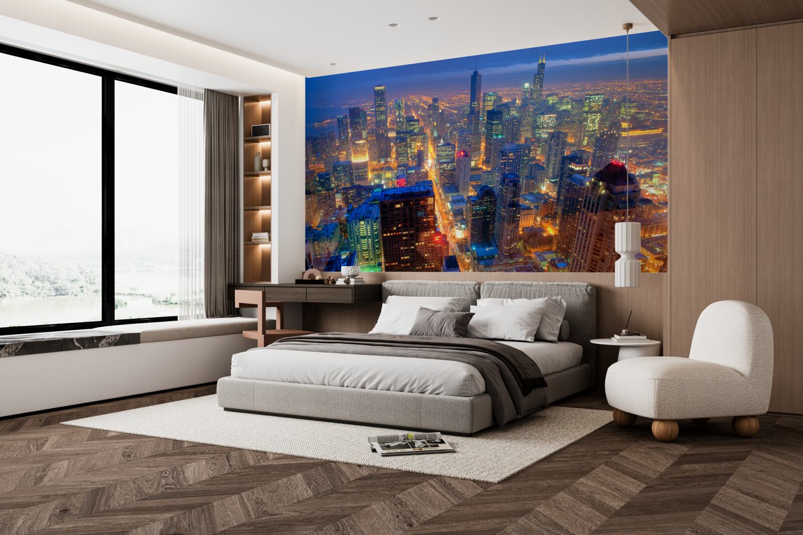 Fototapeta Światła chicago city oświetlają ulice