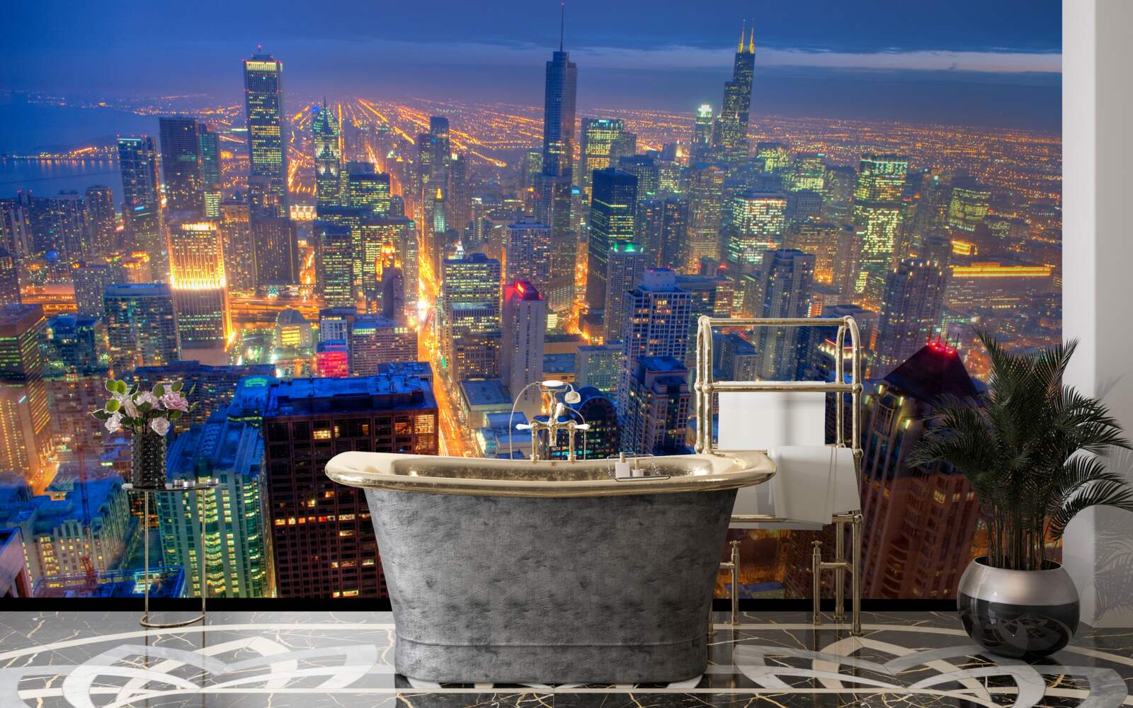 Fototapeta Światła chicago city oświetlają ulice