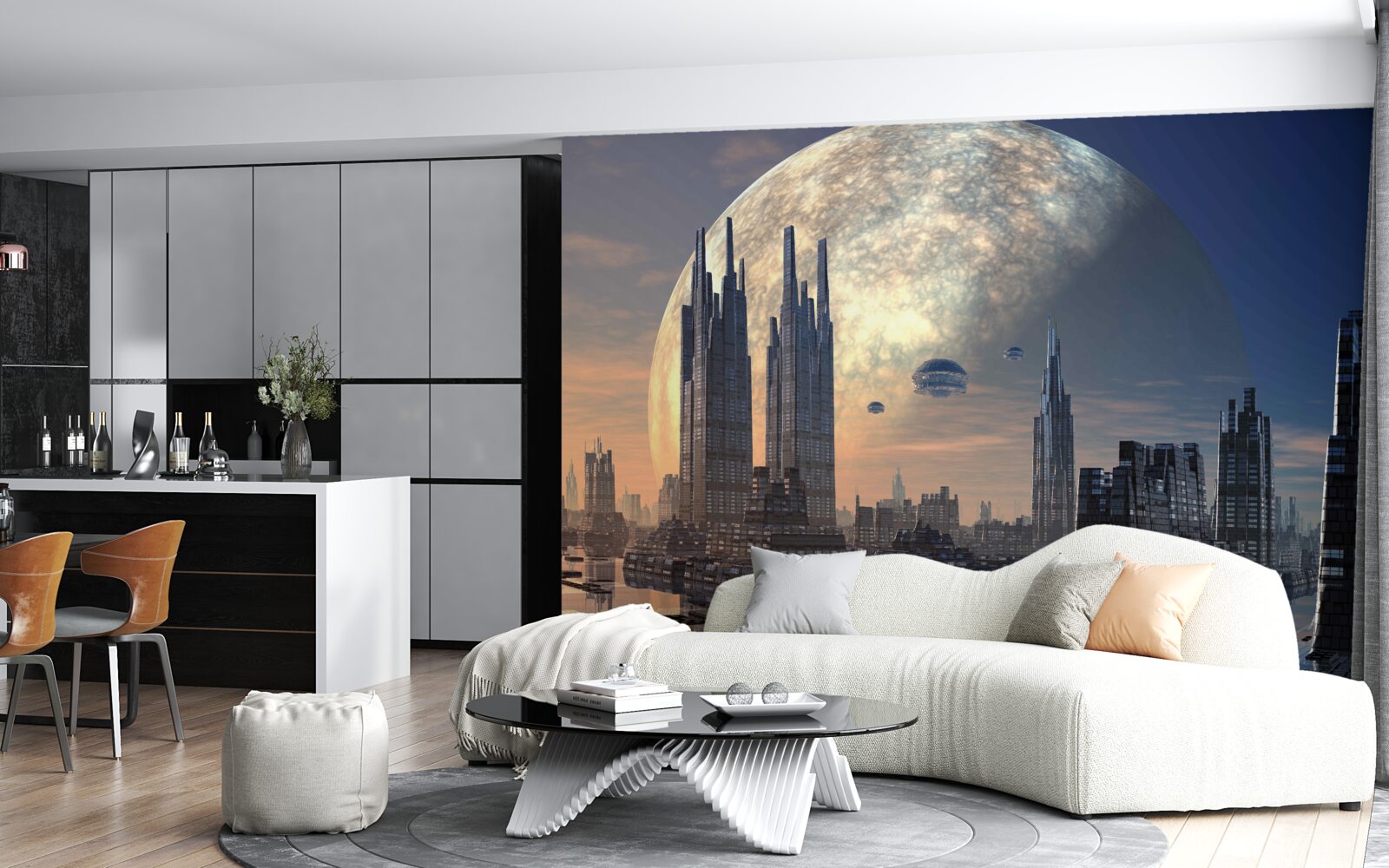 Fototapeta futurystyczne miasto w świetle księżyca