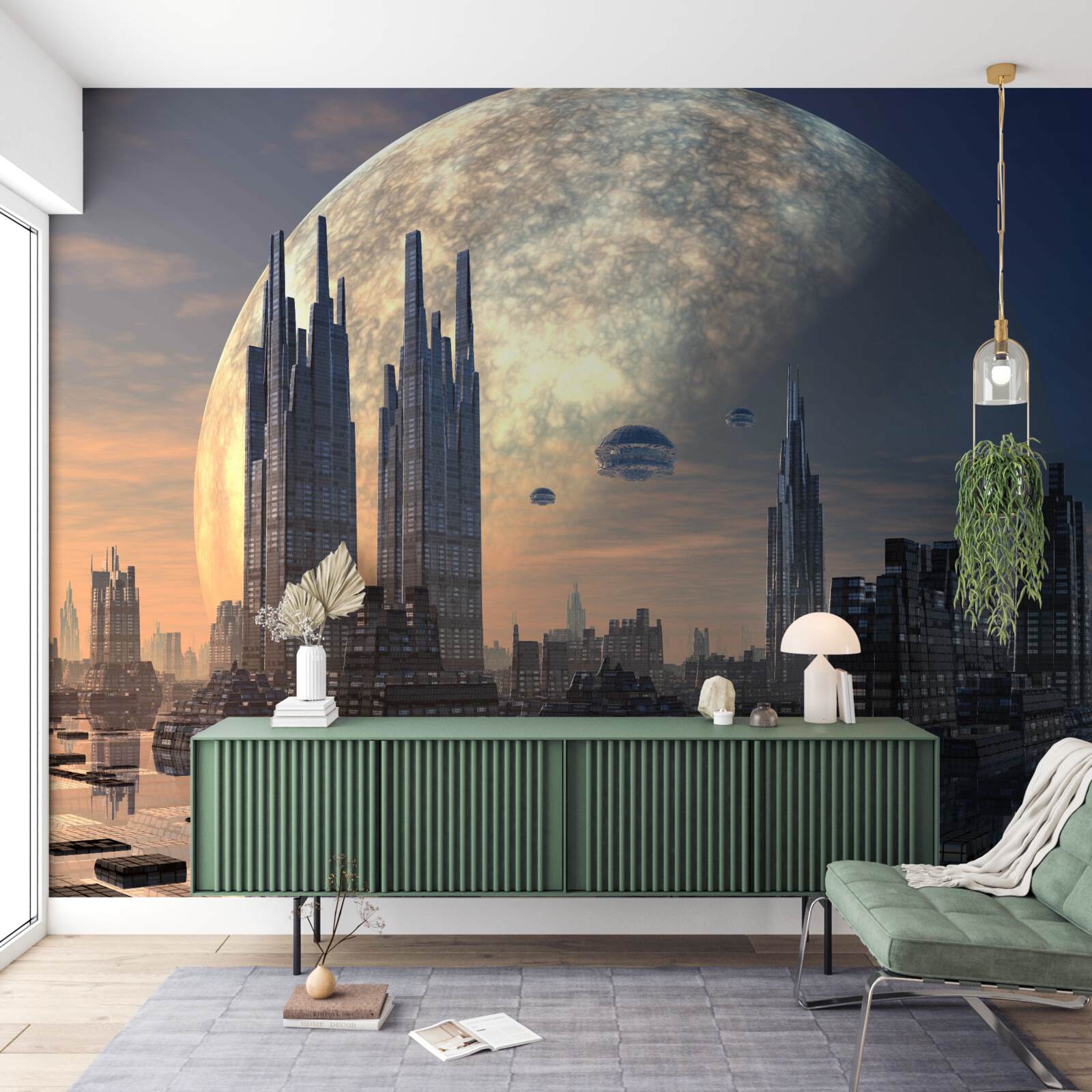 Fototapeta futurystyczne miasto w świetle księżyca