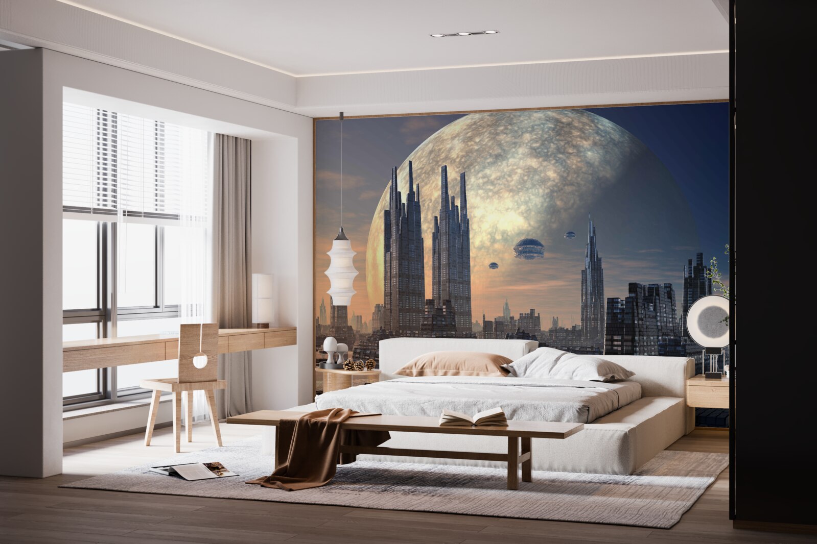 Fototapeta futurystyczne miasto w świetle księżyca