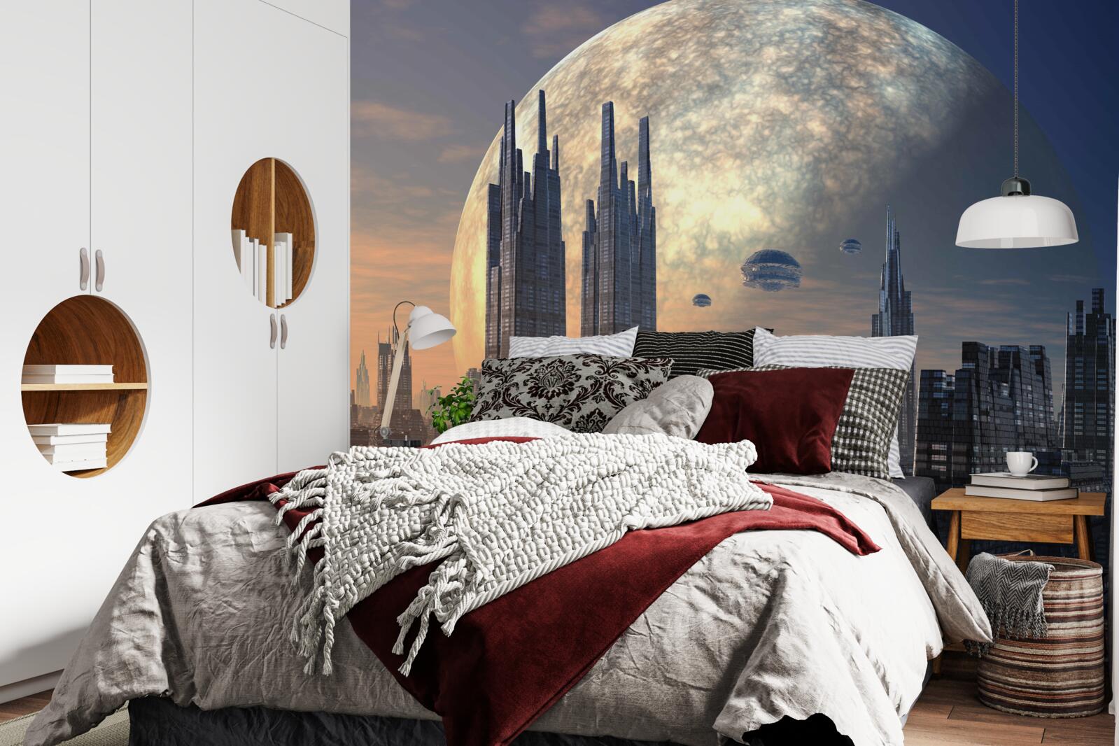 Fototapeta futurystyczne miasto w świetle księżyca