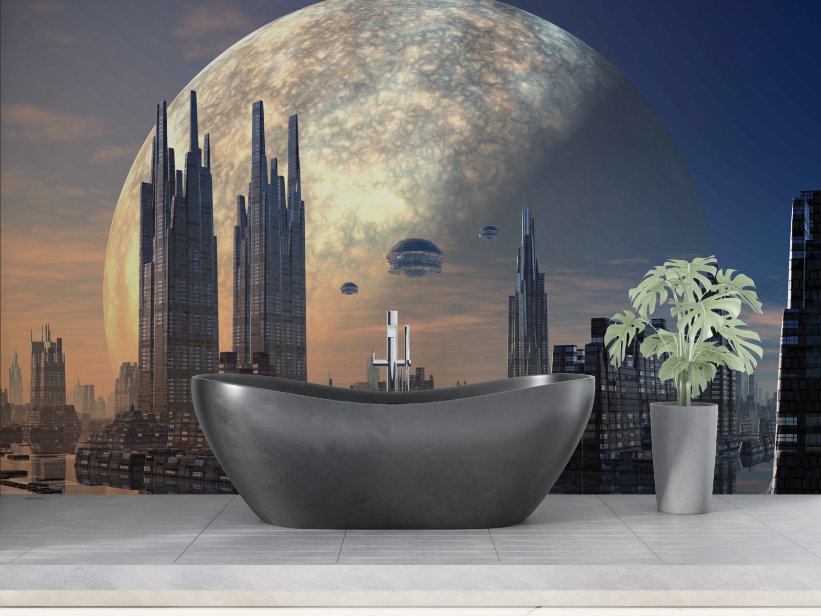 Fototapeta futurystyczne miasto w świetle księżyca