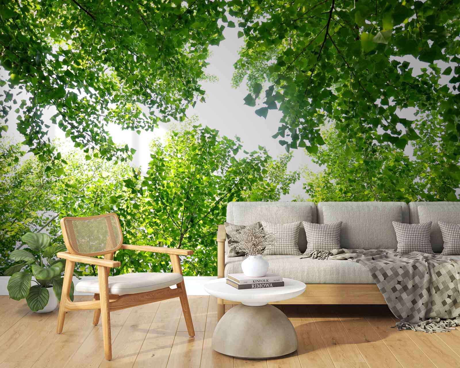 Fototapeta białe niebo podkreślone zielonymi liśćmi