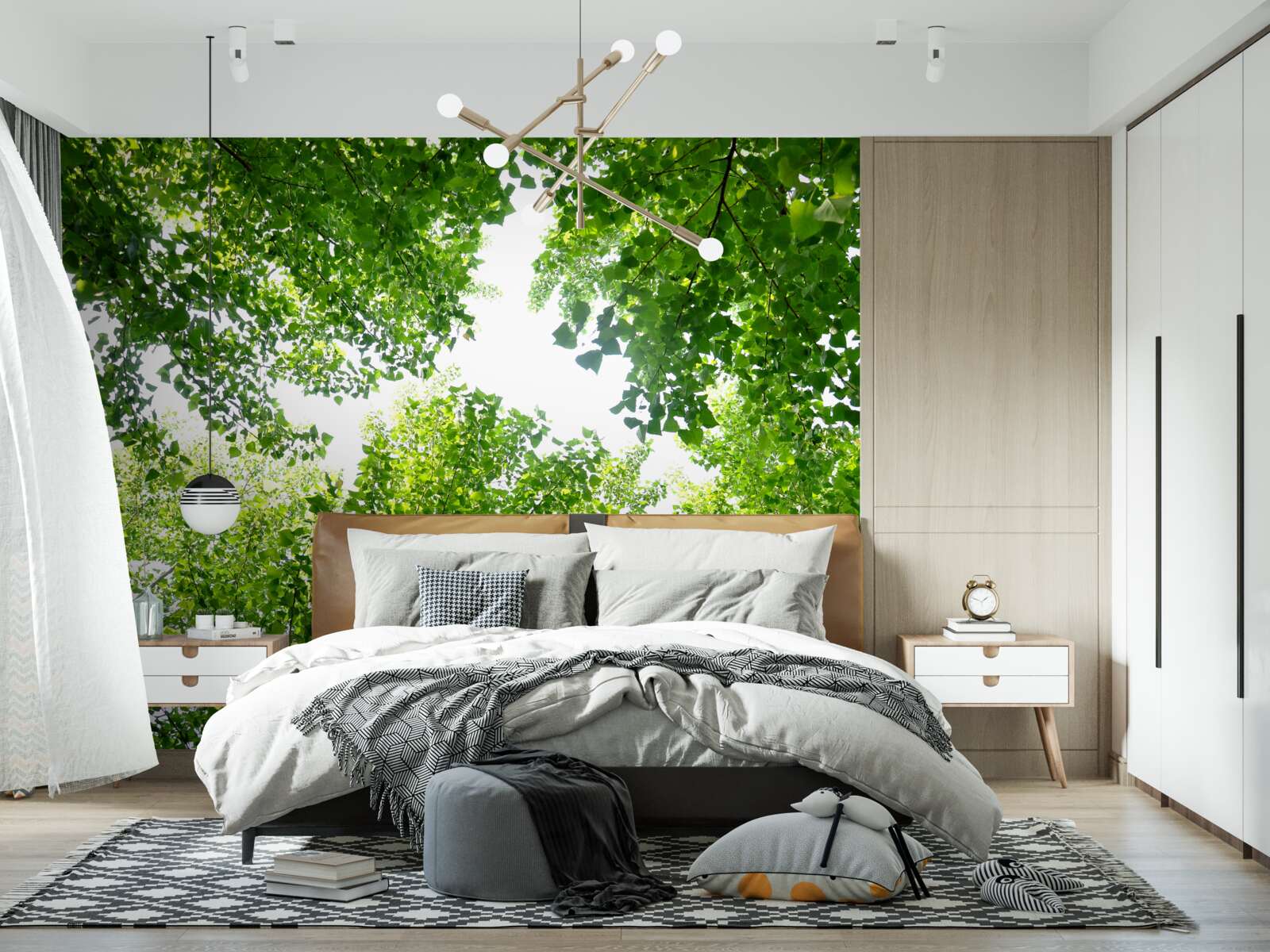 Fototapeta białe niebo podkreślone zielonymi liśćmi