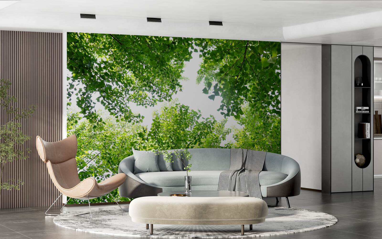 Fototapeta białe niebo podkreślone zielonymi liśćmi