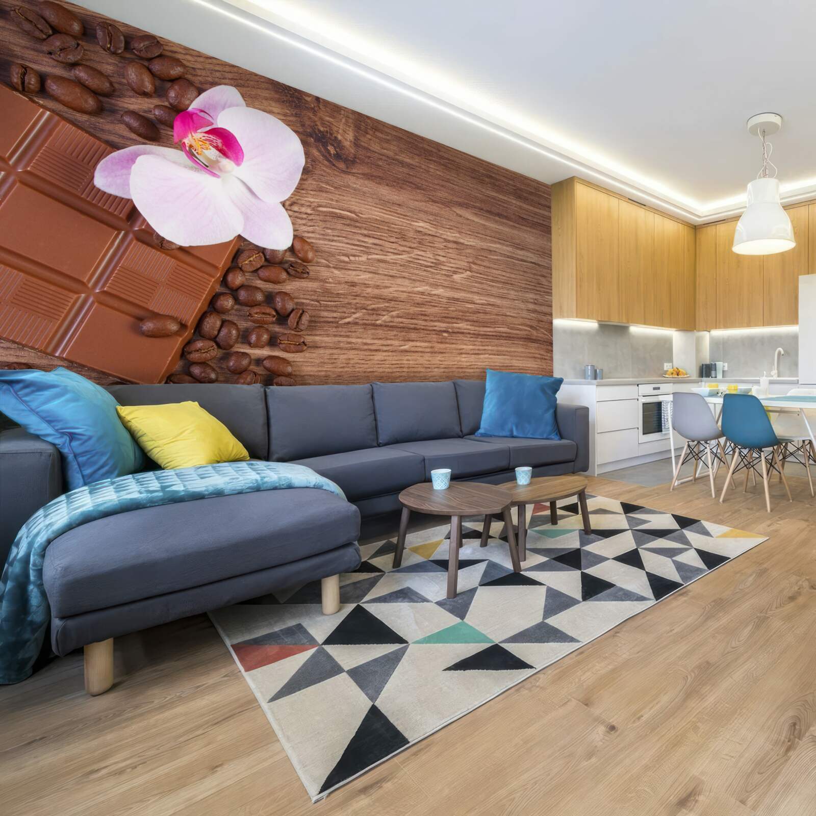 Fototapeta orchidea w śnieżnobiałym kolorze, zanurzona w kawie i czekoladzie