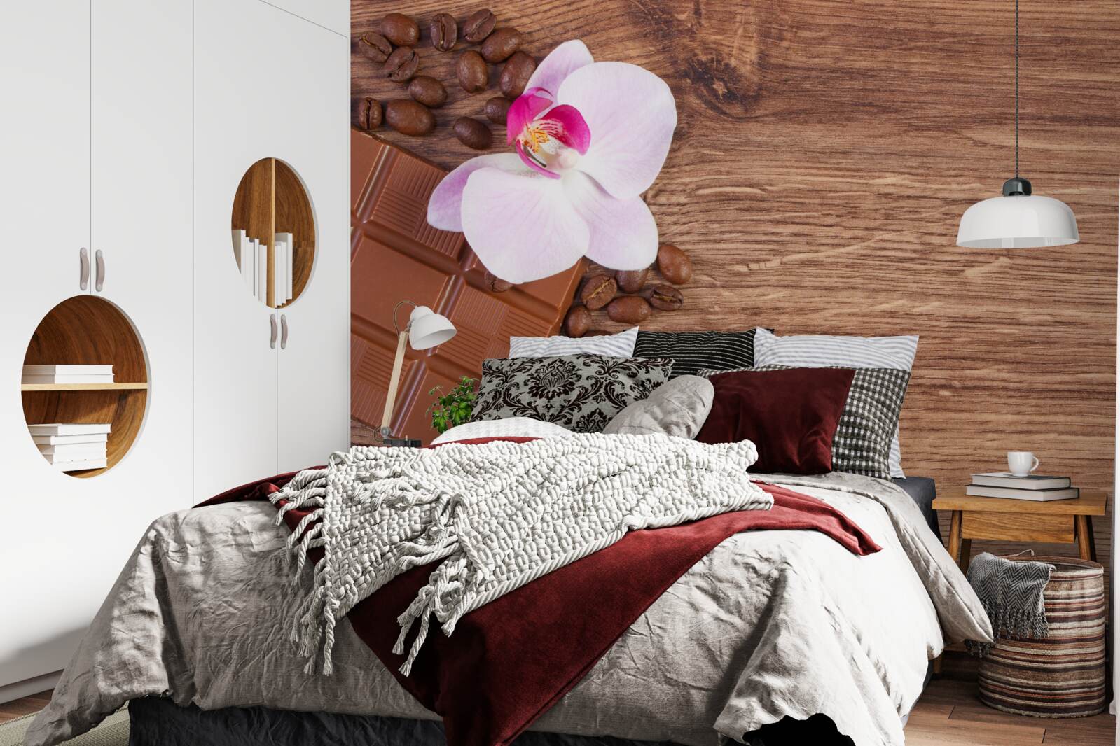 Fototapeta orchidea w śnieżnobiałym kolorze, zanurzona w kawie i czekoladzie