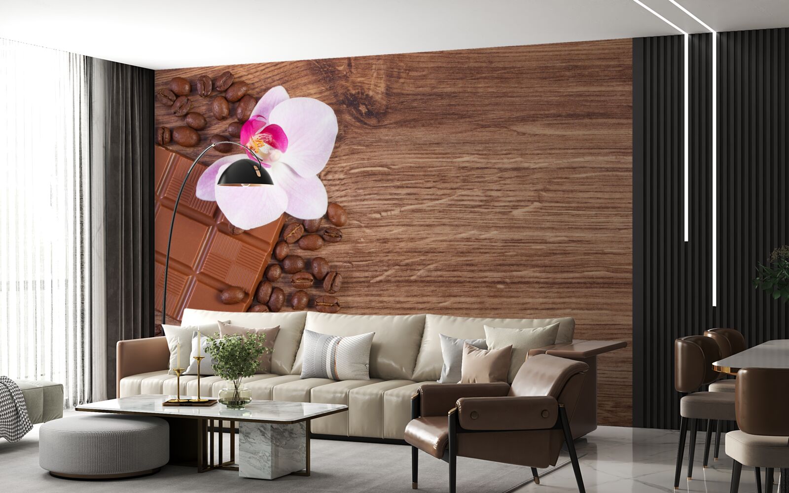 Fototapeta orchidea w śnieżnobiałym kolorze, zanurzona w kawie i czekoladzie