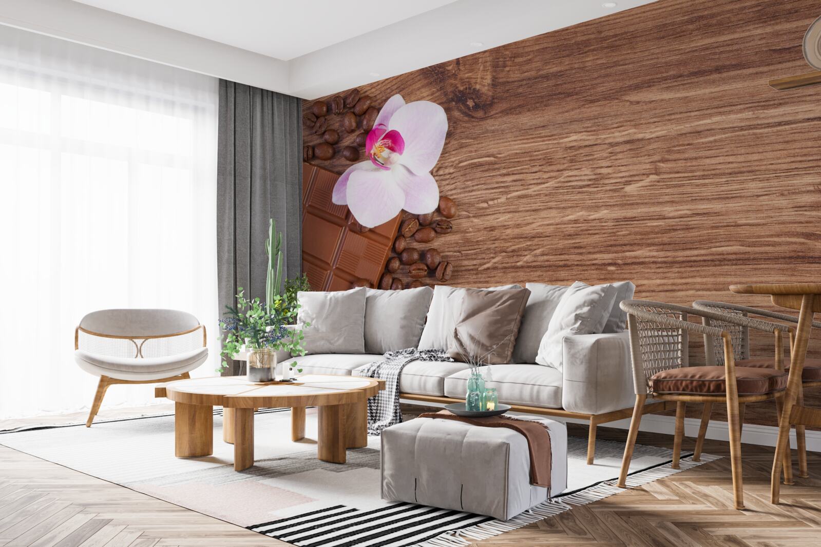 Fototapeta orchidea w śnieżnobiałym kolorze, zanurzona w kawie i czekoladzie