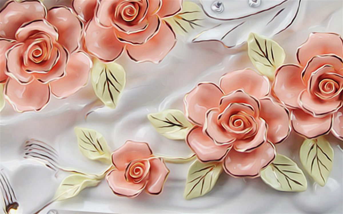 Fototapeta różowe róże z zielonymi liśćmi